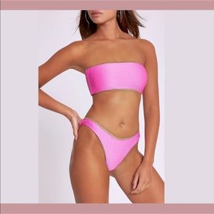 River ISLAND TEXTURED PINK/GOLD BANDEAU BIKINI TOP 🌺IN STORES🌺